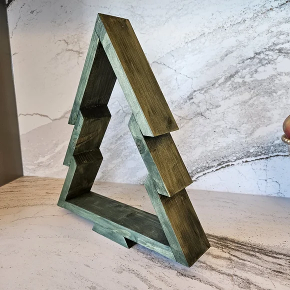 Handcrafted Wood Green Stained Christmas Tree Holiday Decor - Picture 5 of 5